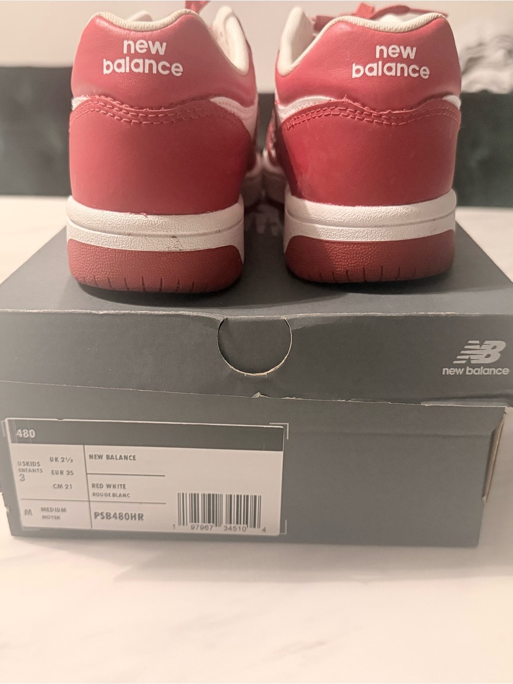 New Balance Kids Red and White Low-Top Sneakers - Picture 4 of 6